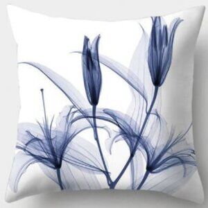 Indigo Watercolour Blooms Pillow Cover